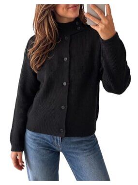Chunky Cable Knit Turtleneck Button Cardigan Sweater